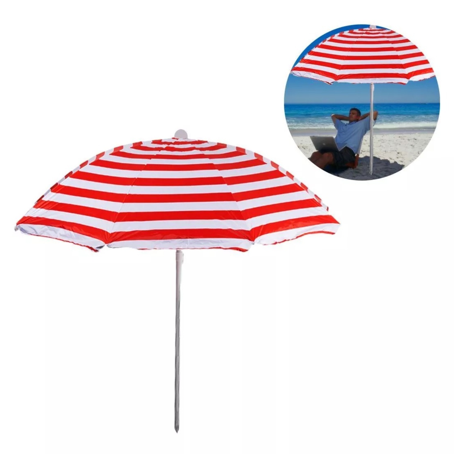 Genérico - Sombrilla 1.80 Mts Diametro Playa Camping Diseño Rayas