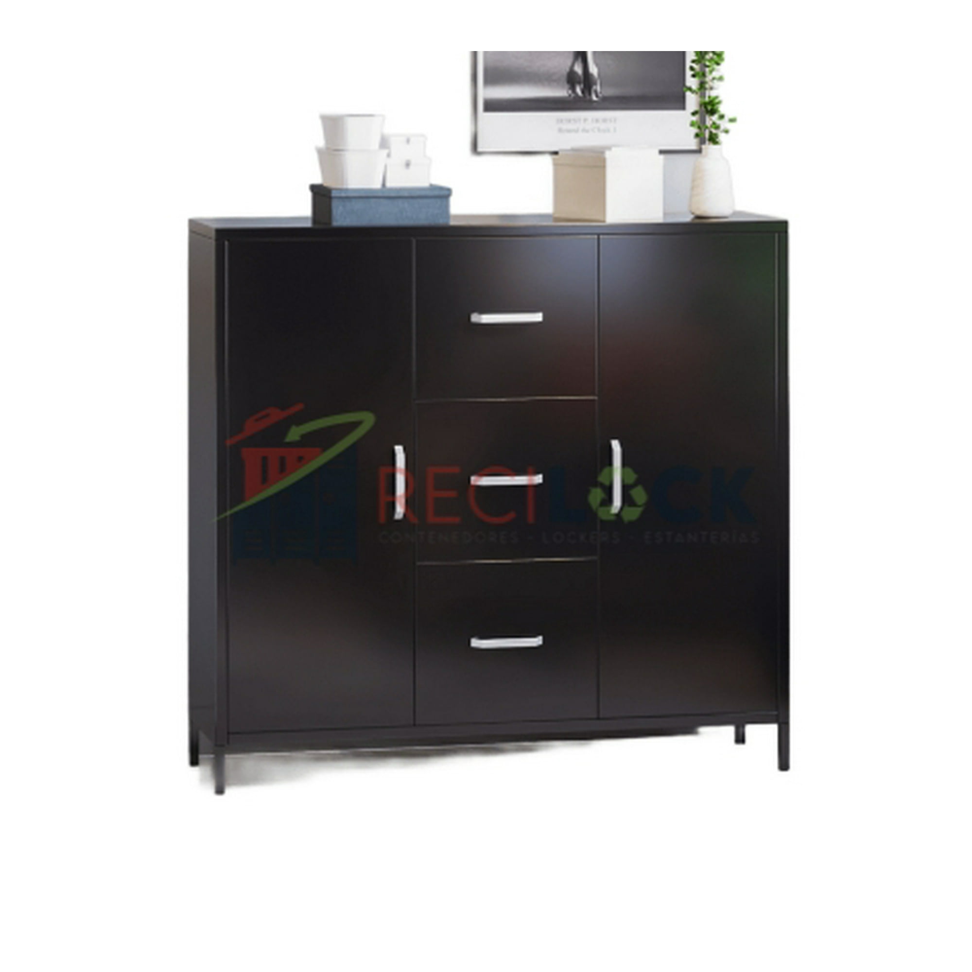 Recilock - Gabinete Para Herramientes 3 Cajones 2 Puertas Linea Black