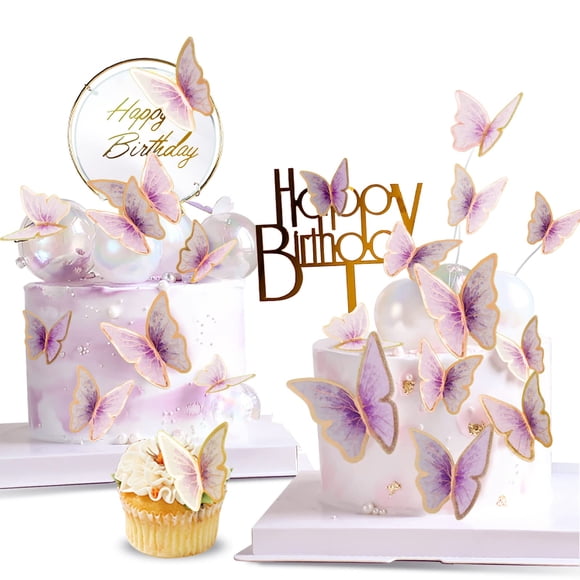 Decoración para tartas LANGPA Butterfly con adorno de feliz cumpleaños