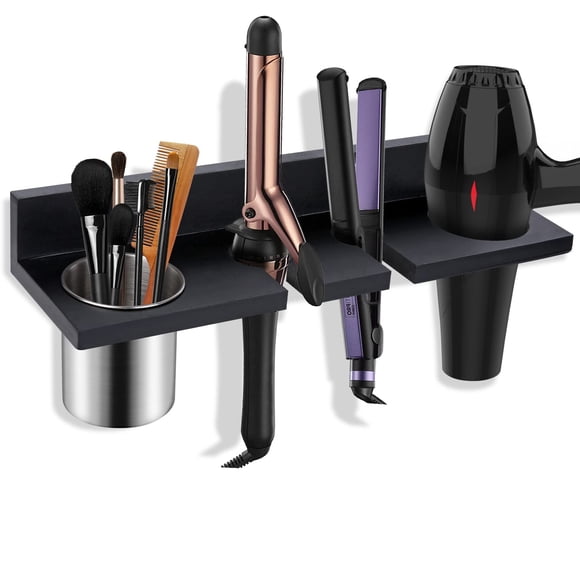 Organizador de herramientas para el cabello, montado en la pared, de madera de arveja, negro
