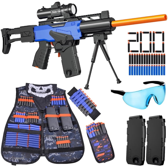 Rifle de francotirador automático Toy Gun con mira, chaleco táctico y balas