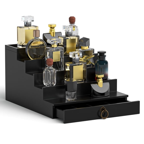 Organizador de perfume de madera negra de 5 niveles LOYUDEQIU