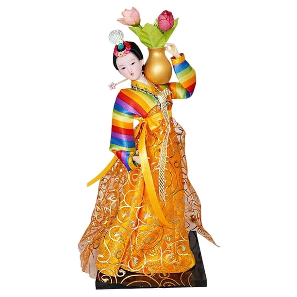 Figura De Geisha Coreana De 12 Pulgadas, Muñecas Hanbok De Pie, Figuras De Dama En Miniatura, Coloridas Y Naranjas