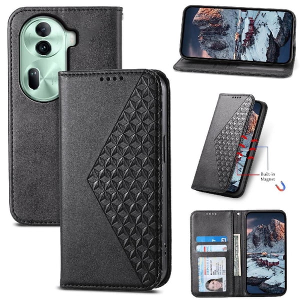 Funda Flip FOXDOCK para OPPO Reno 11 5G , Estilo Billetera con Diseño Rombo, Correa de Mano y Soporte, Uso Diario