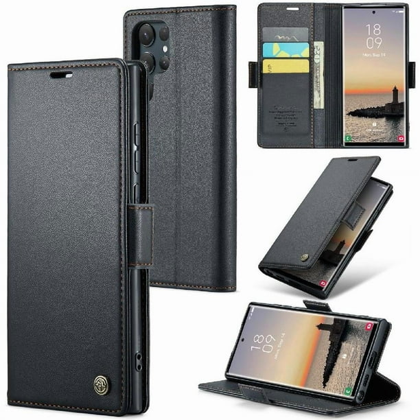 CaseMe tipo cartera Samsung Galaxy S24 Ultra con cierre magnético, RFID, tarjetero, soporte, carga inalámbrica