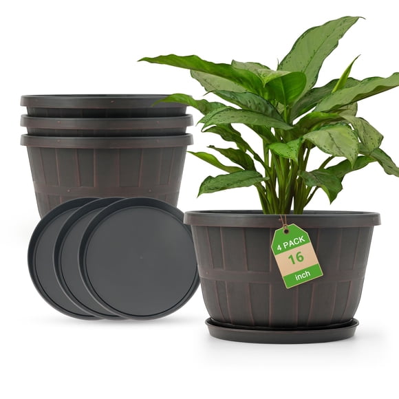 Set de 4 macetas Quarut de plástico marrón de 16" con drenaje
