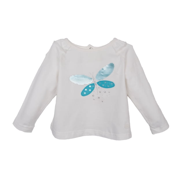 Polera Bebé Niña Manga Larga Estampado Mariposa Blanco
