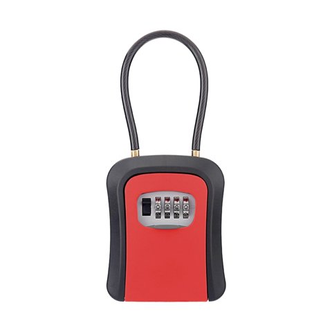 Magideal - Caja De Seguridad Para Llaves Con Combinación De 4 Dígitos, Grillete De Cable De Acero, Resistente A La Intemperie, Portátil Para Perilla De Puerta O , Rojo