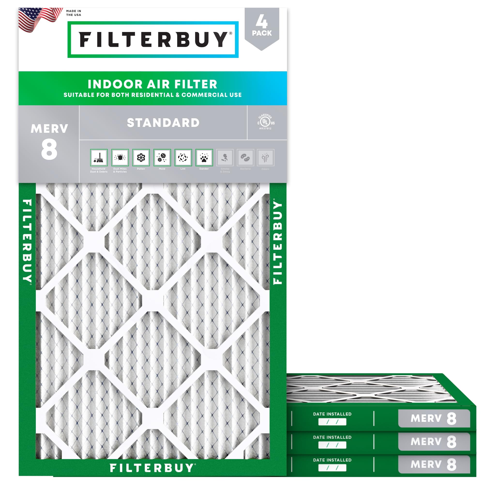 Filtro De Aire Filterbuy Merv 8 14 X 22 X 1 (paquete De 4) Dust Defense