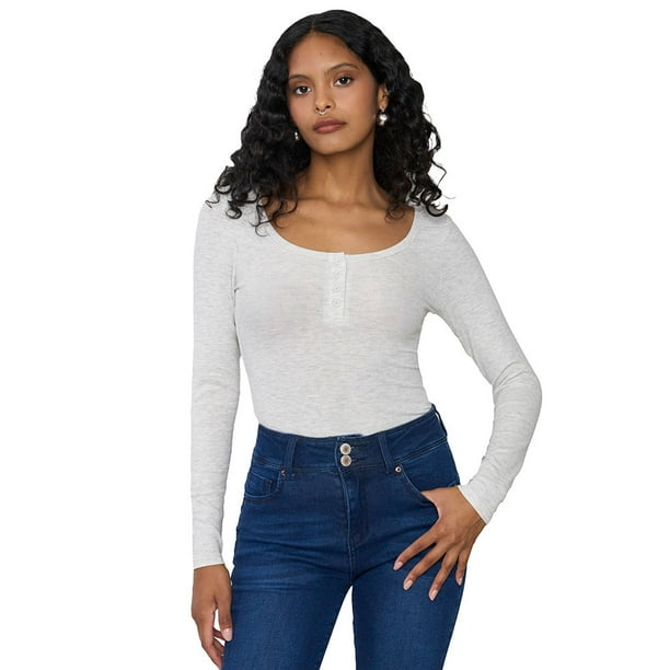 Body Mujer Manga Larga Botones Gris Corona
