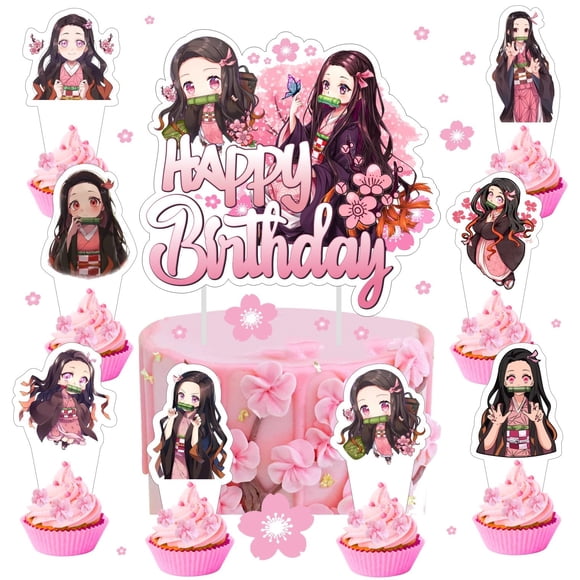 Set de decoraciones para pastel con temática de Nezuko para fiesta de cumpleaños de Demon