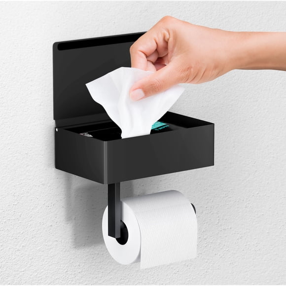 Soporte para papel higiénico Day Moon negro mate con estante