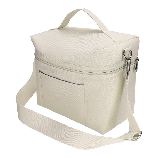 Bolsa de Almuerzo Aislada REGALWOVEN, Lonchera a Prueba de Fugas para Trabajo Playa, Bolsa Enfriadora Congelable con Correa de Hombro Ajustable Beige 9.4*5.5*8.3in