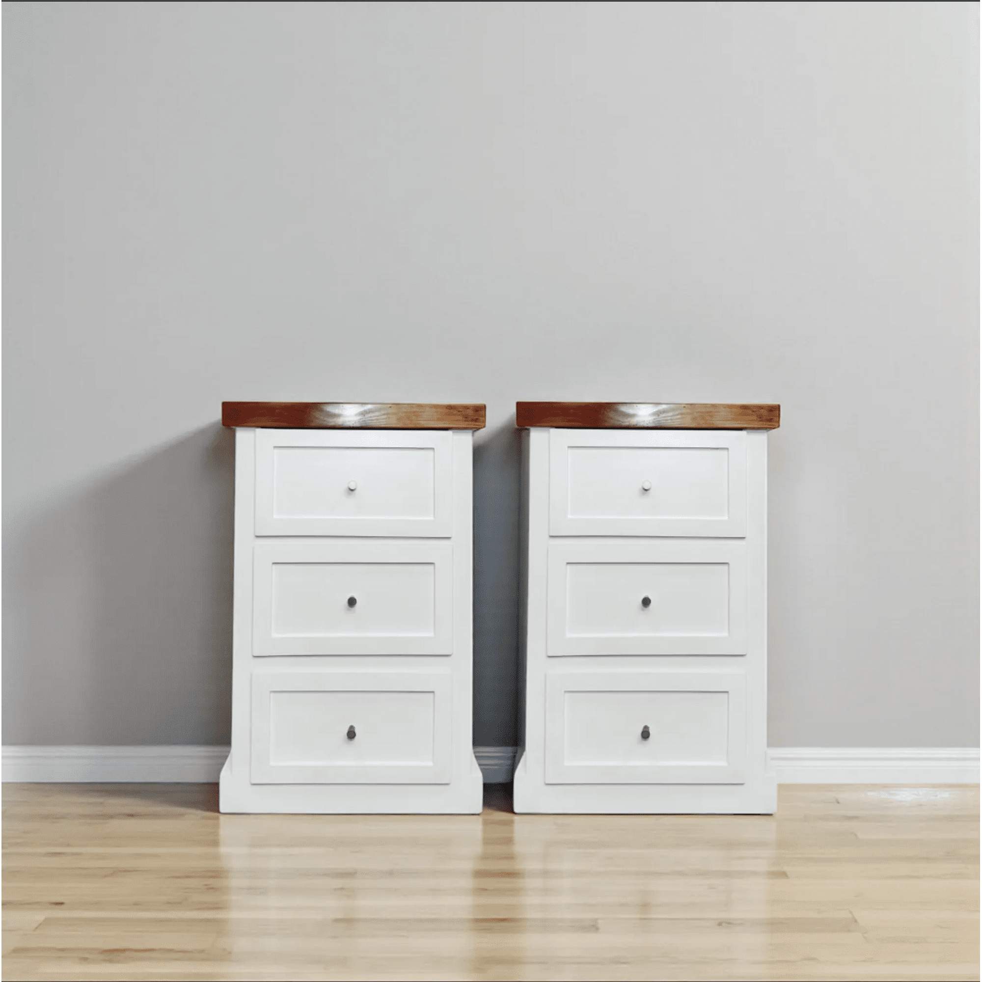 Arca Muebles - Par De Velador De Madera 3 Cajones 45x40x70 Color Blanco Canela