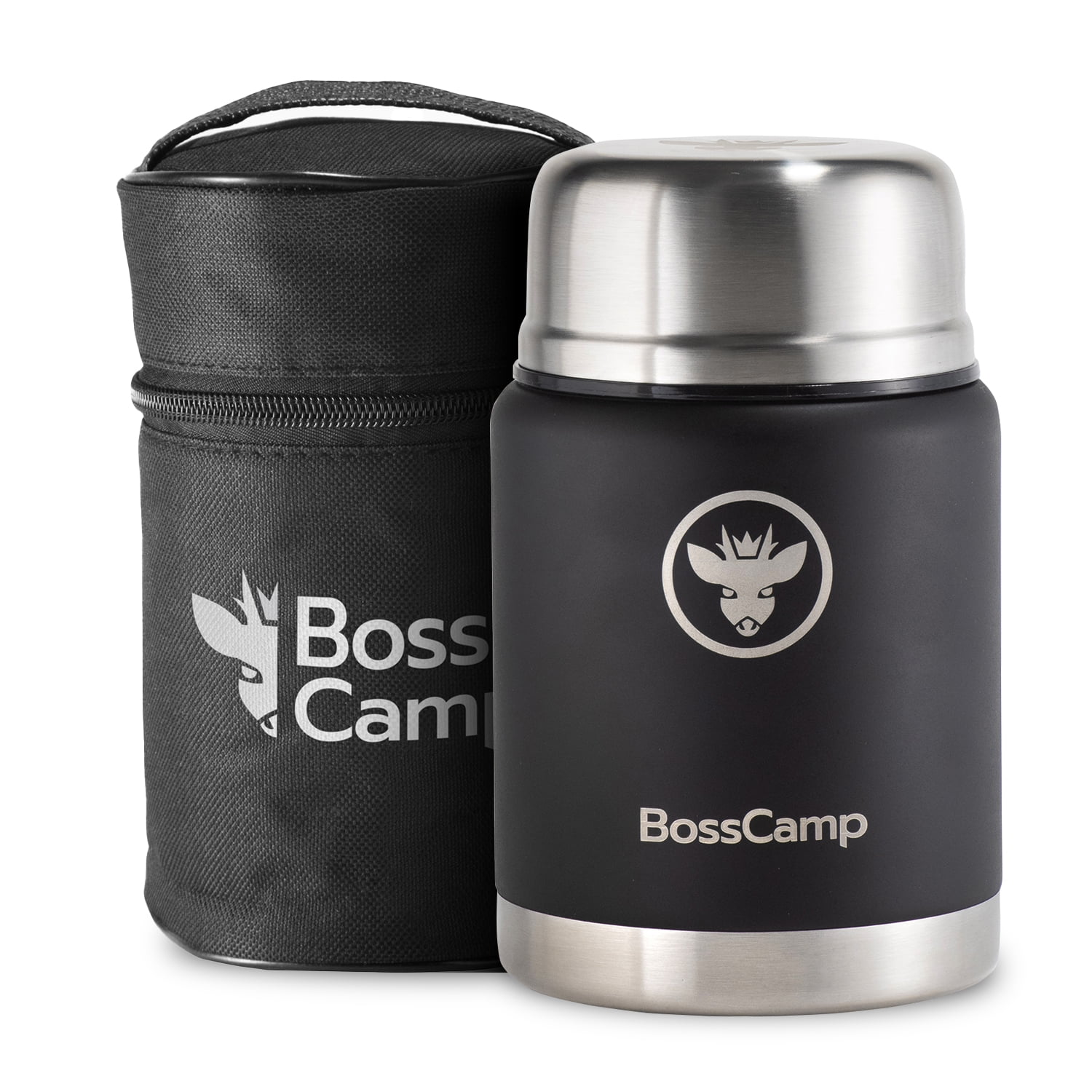 Termo Comida Bosscamp 500 Ml Negro Acero Inoxidable Bolso Térmico Cuchara
