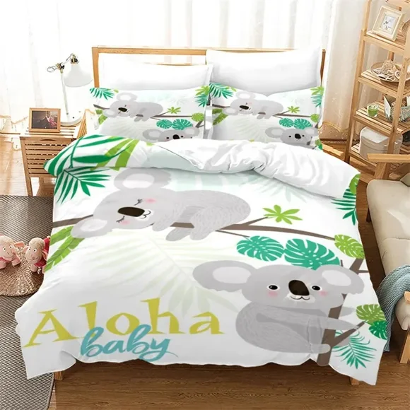 Cartoon Koala Bedding Set Boys Girls Size Duvet Cover Pillowcase Bed Adult Fashion Home Textileextile Bed Sheets