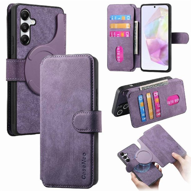 Funda Billetera Magnética para Samsung Galaxy A35 5G Soporte Tarjetas Desmontable Morado