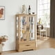 thumbnail image 1 of Lighted Glass Curio Display Cabinet with Adjustable Shelves - 2 Doors, 1 Drawer, LED Lights, Elegant Light Oak Finish, 1 of 3