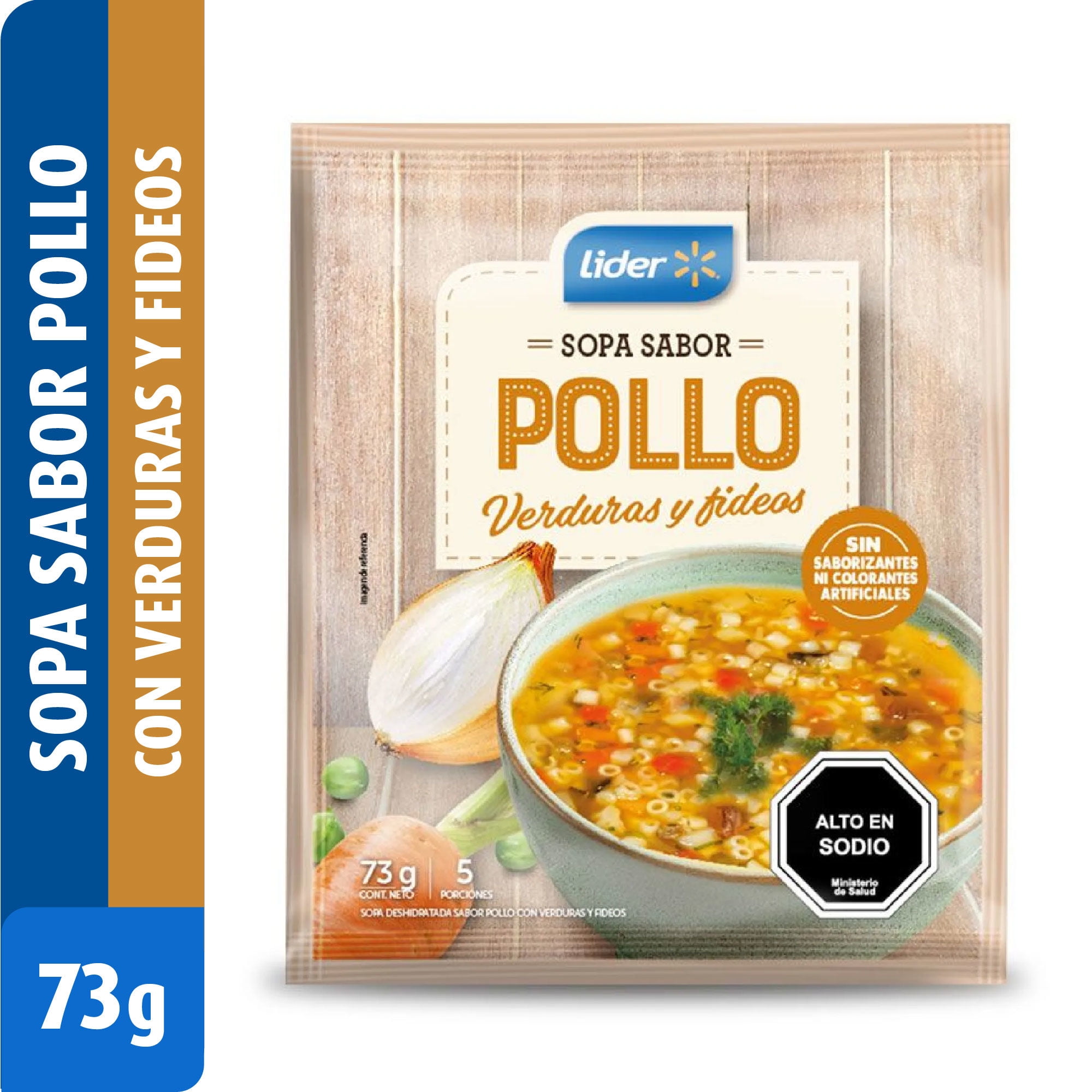 Sopa Sabor Pollo Con Verduras Y Fideos (5 Porciones) Sobre 73 g Lider