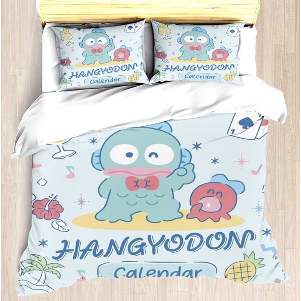 Hangyodon Quilt Duvet for Children Cute Cartoon 100% Polyester 3-Piece Set Cover Skin-Friendly Breathable Bedding