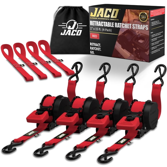 Correas de trinquete JACO paquete de 4, 1" x 4,5 m, rojo (800 kg)