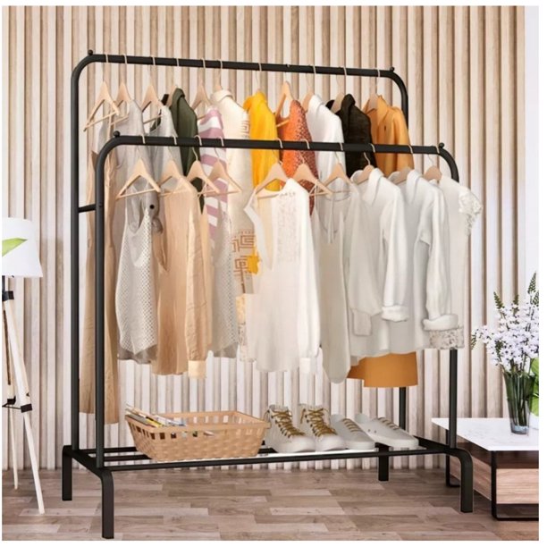 Perchero Metálico Doble Closet Exhibición en color Negro Lider