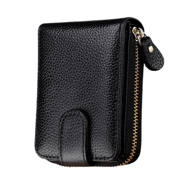 Tarjetero para mujer/hombre, pequeño tarjetero de piel con cremallera y ventana para identificación.