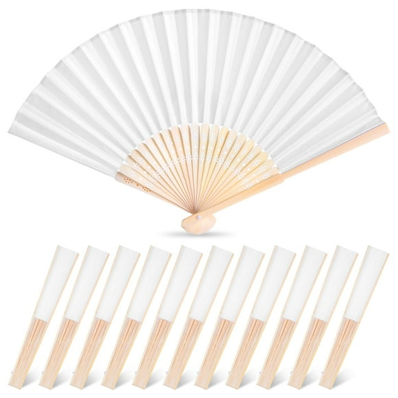Abanicos plegables de tela JOHOUSE, 12 paquetes para mujer, color blanco