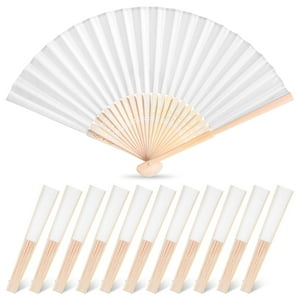 Abanicos Plegables De Tela Johouse, 12 Paquetes Para Mujer, Color Blanco