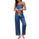 thumbnail image 1 of INSPIRE CHIC Conjunto de Pijama de Satén de 3 Piezas para Mujer, Top de Cami con Cuello en V Sedoso con Pantalones Palazzo y Máscara para Dormir, Ropa de Casa para Primavera Verano XS Azul Profundo, 1 of 6