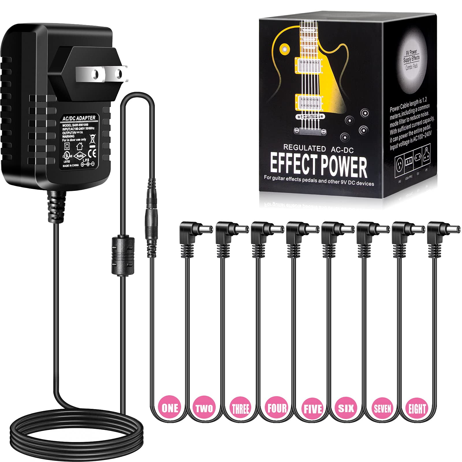 Fuente De Alimentación Para Guitarra, Adaptador De Cargador De Pared Pigtone Ac, 9 V Dc 1a