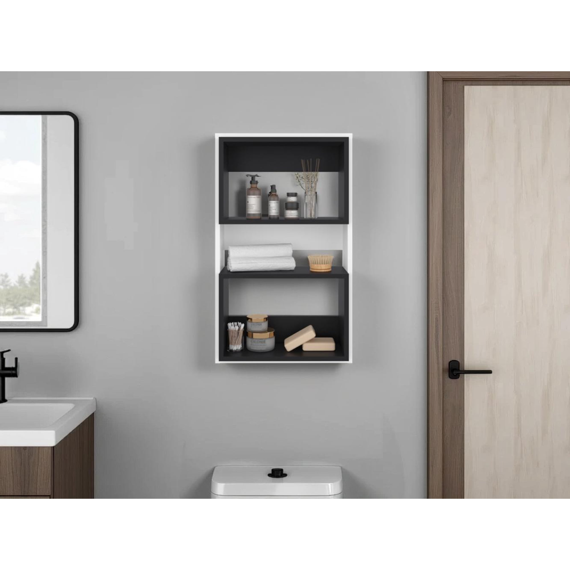 Tuhome - Mueble Auxilar Muro Baño Eco Blanco Y Wengue