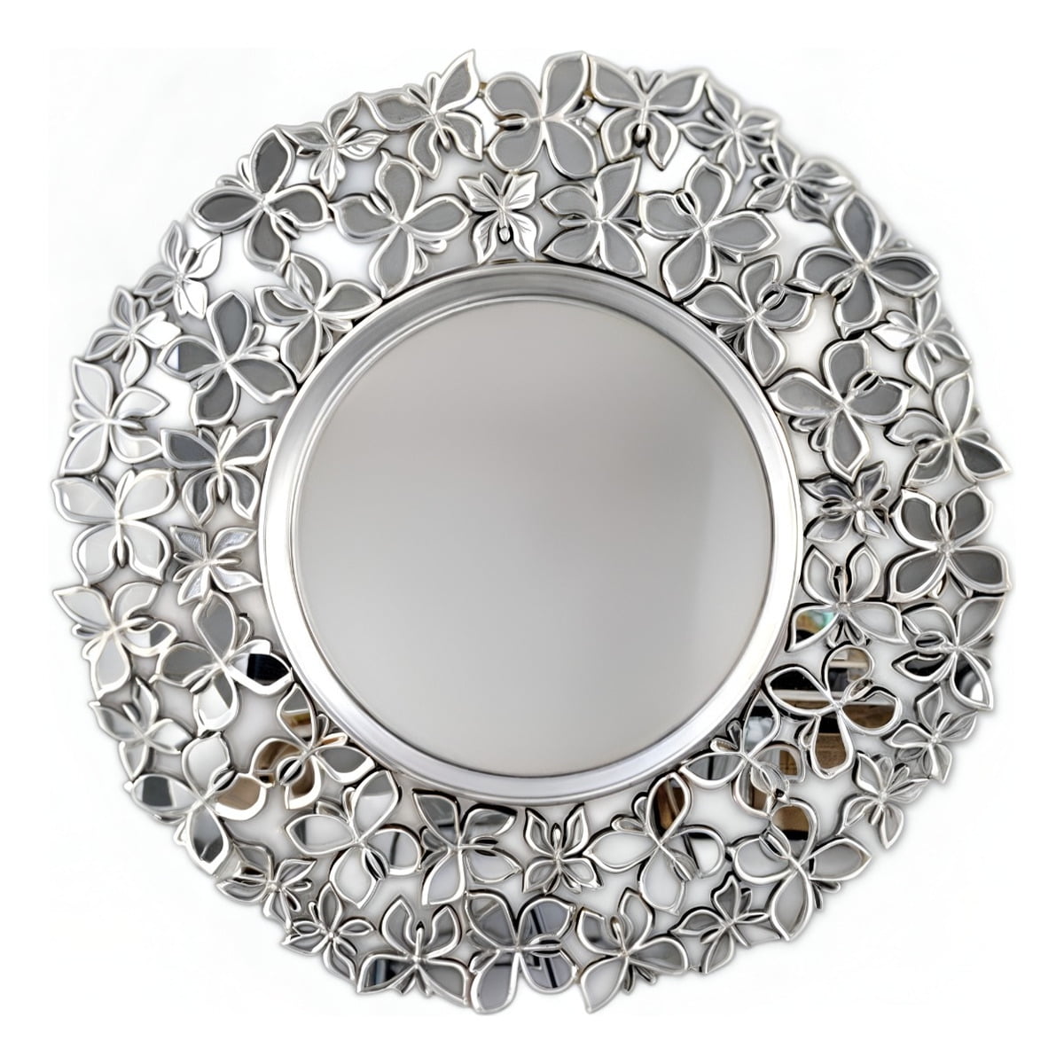 Genérico - Espejo Decorativo Marco Plateado Mariposas Redondo 60cm Jhn