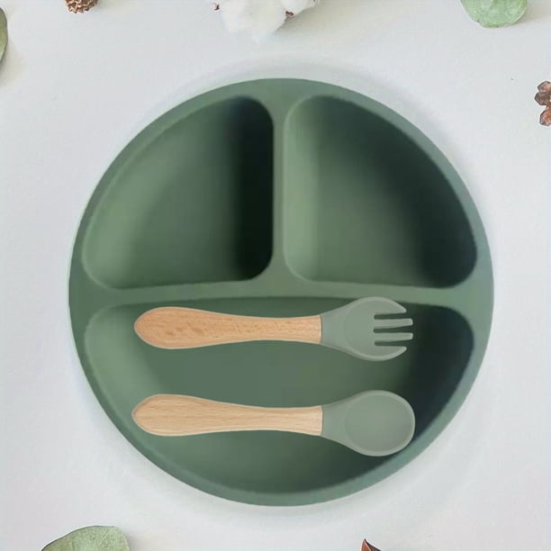 Baby Suction Plate With Self-Feeding Spoon Fork - BPA Free Infant Newborn Utensil Set For Self-Training, Suction Plates For Babies Toddlers, Dishwasher Microwave Safe