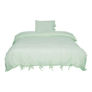 Uxcell - Conjunto Cobertor De Camas Super King Unique Bargains Única Lavada De Algodón Funda De Almohada Colcha Edredón Verde
