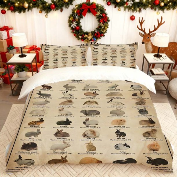 Rabbit Breed Illustration Print Quilt Cover Set Theme Bedding Quilt Cover Pillowcase Set Soft Comfortable Suitable for Home And Bed