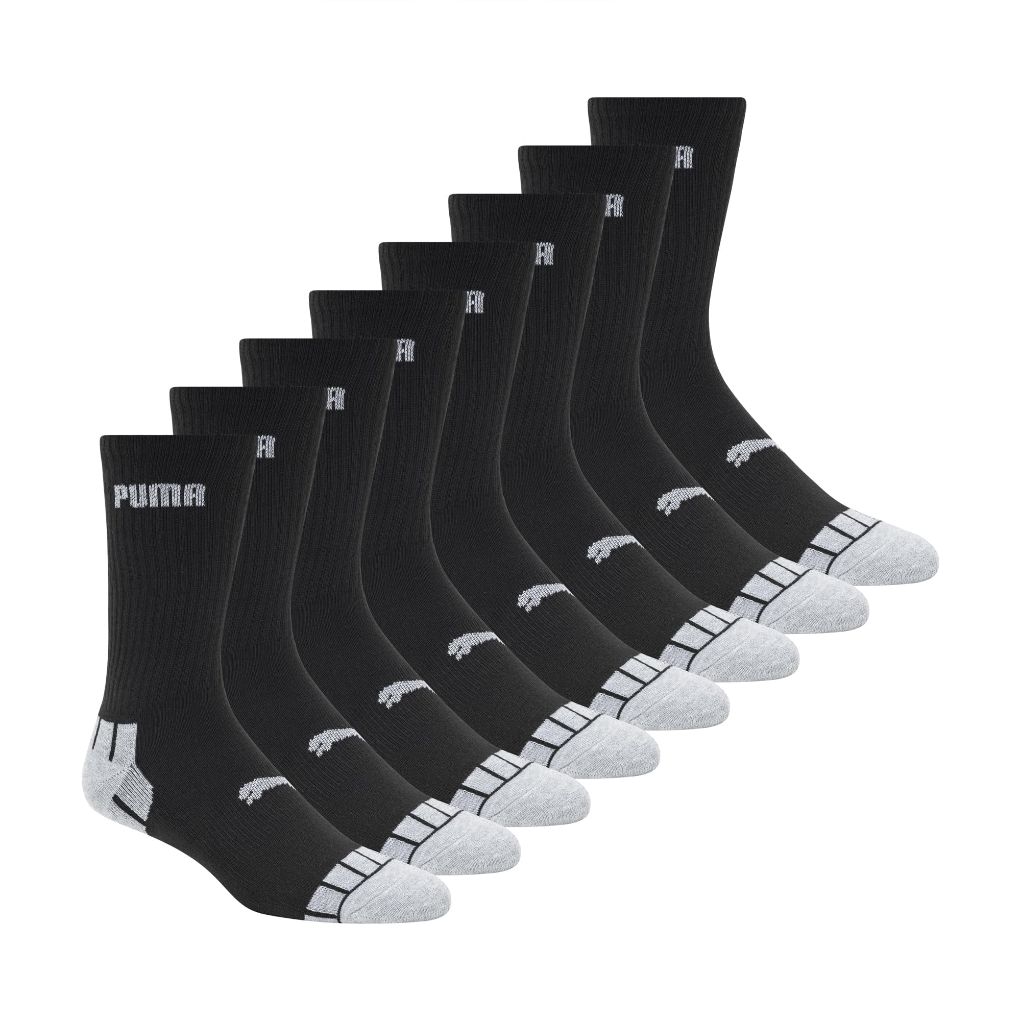 Puma - Pack De 8 Calcetines Crew Para Hombre Color Negro Gris Tallas 10 13
