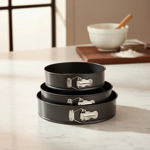 Mp - Set De 3 Moldes Redondos Para Queque Negro Metal
