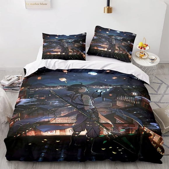 Genshi-n Im-pact D-uvet Cove-r Queen Size - Genshin- Impact- Printe-d Soft Microfi-ber Beddi-ng Set