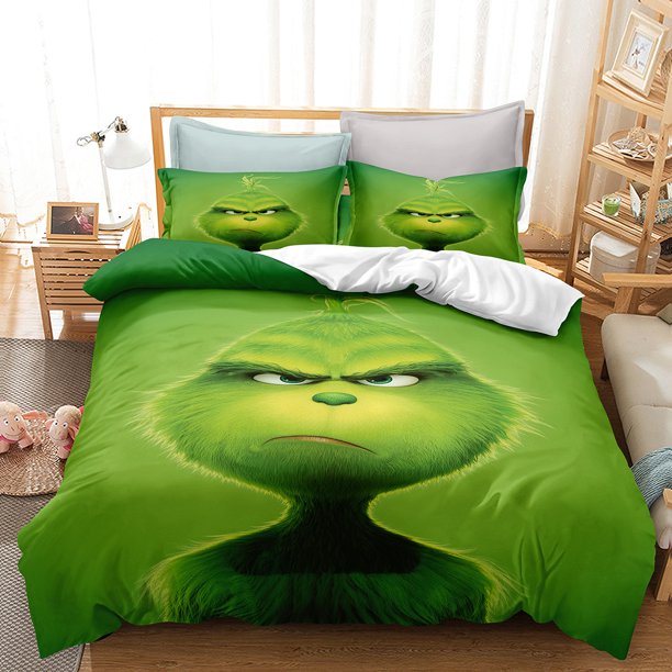 Grin-ch 3 Pcs Comforter Set with 2 Pillowcases,Grinc-h Bedding Set Sheet Set for Kids Adults,All Season Lightweight