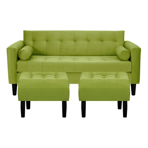 Bodevir - Sofa Retro 3C + 2 Pouf Felpa 00 Pistacho