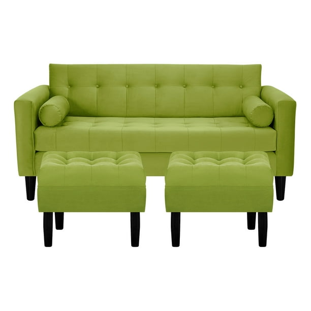 Sofa Retro 3c + 2 Pouf Felpa 00 Pistacho