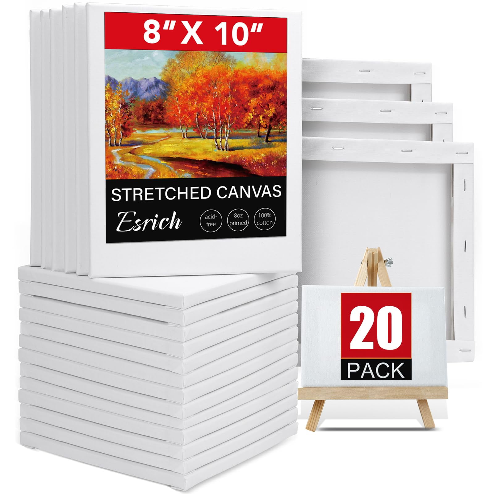 Lienzos Estirados Esrich De 8 X 10 Pulgadas, 20 Unidades, Para Óleo Y Acrílico