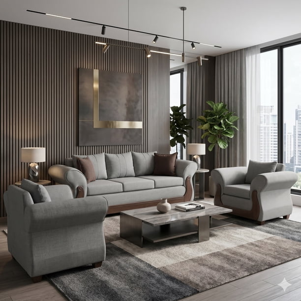 Juego De Living 3-1-1 TOKIO Gris Lino