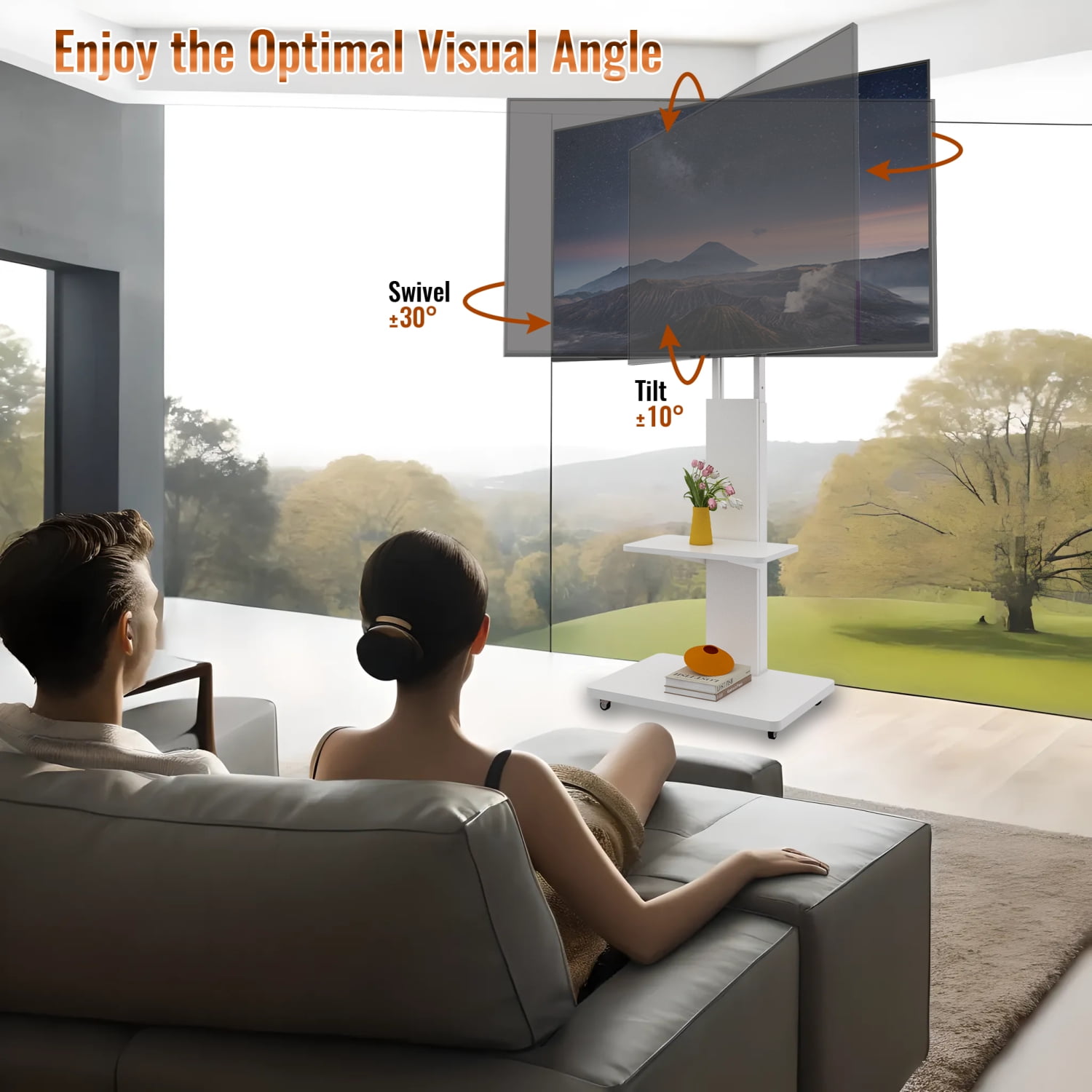 M&ms - Tv Stand With Shelf For Living Room, Bedroom,offices,mobile Tv Cart For 32-75 Inches,floor Stand With Mount On Lockable Wheels,white