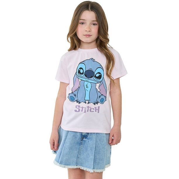Polera Niña Kids Manga Corta Stitch Rosado Corona