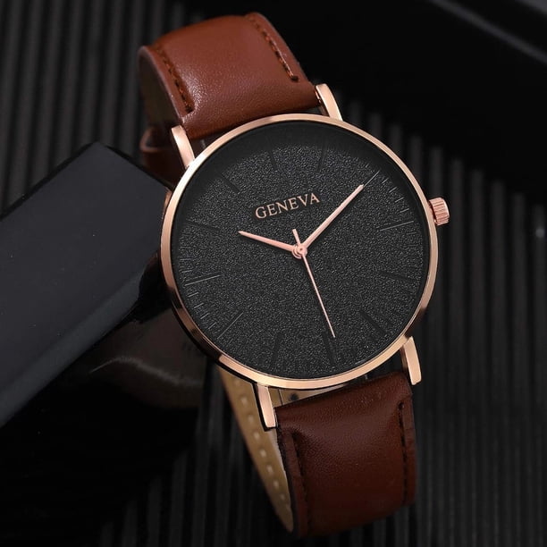 4pcs/set Watch Set 1pc Men's Simple Quartz Leather Watch & 3pcs Braided Leather Bracelets Beaded Bracelets
