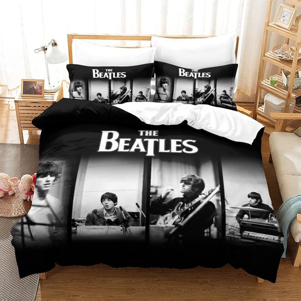 The Beatles Bedding Set Rock 'n' Roll Pieces Print D Microfiber Duvet Cover Rock Band with Pillowcases Single(