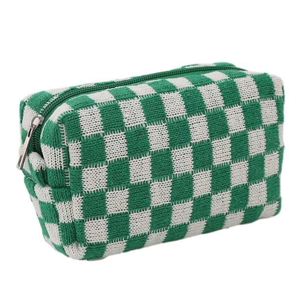 Bolsa de maquillaje a cuadros, bonita bolsa de cosméticos con cremallera, bolsa de viaje suave para artículos de tocador, suministros de oficina, cosméticos, maquillaje, accesorios de viaje.