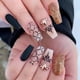thumbnail image 1 of 24 pcs Golden Glitter Coffin Press On Nails with Rhinestones and Plaid Design - Perfect for Women and Girls - Long-Lasting and Easy to Apply, 1 of 2